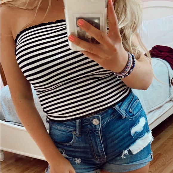 Tops - black and white stripped tube top